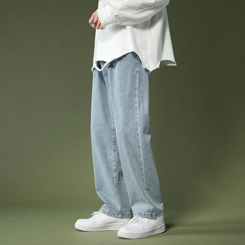 Blue Black Baggy Jeans Men Fashion Retro Harajuku Straight Jeans Men Japanese Streetwear Hip-hop Loose Denim Pants Mens Trousers