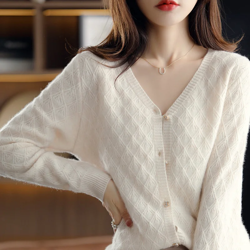 

Женский трикотажный свитер, однотонный облегающий кардиган из 100% шерсти, весна-осень 2022