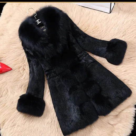 Rabbit fur ladies fur coat long 2021 new big fox fur collar mink fur coat imitation fur
