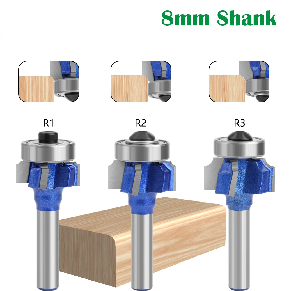 

6/8mm 1/4" Round Shank 4 flutes Router Bit Set Woodworking Milling Cutter R1 R2 R3 Trimming Knife Edge Wood Drilling Bits Tools