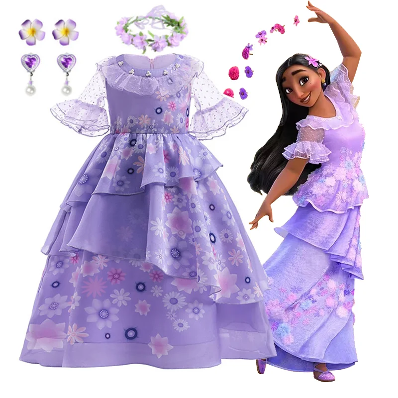 

Disney Isabela Princess Dress Suit Charm for Girls Cosplay Carnival Birthday Party Children Encanto Costume and Bag
