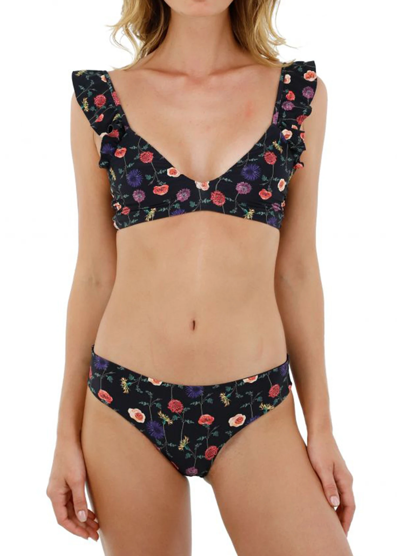 

Chest Ruffle Two Piece Bikini Triangle Women Swimwear Bikini Set Summer Female Swimsuit Beach Bathing Suit