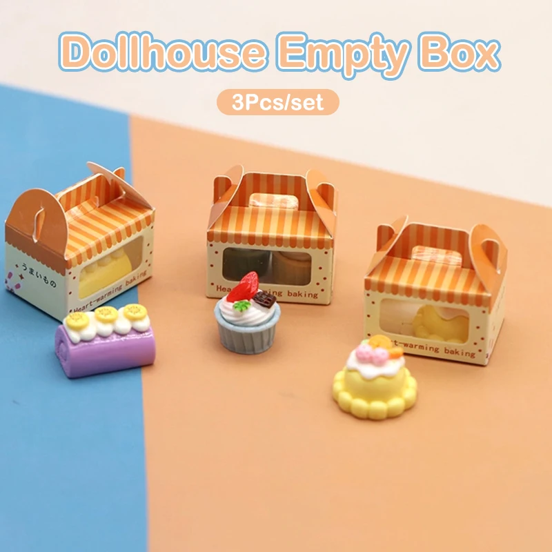 

3Pcs 1:12 Dollhouse Miniature Dessert Box Cake Toast Packing Box Doll House Decor Toy(Only Box)