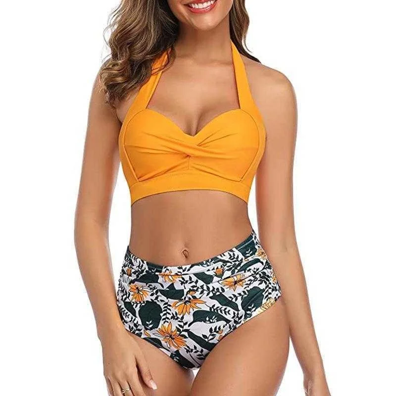 

2022 Way New Swimsuit High Waist Split Swimsuit Sexy Print Banded Bikini Swimsuit Wholesale