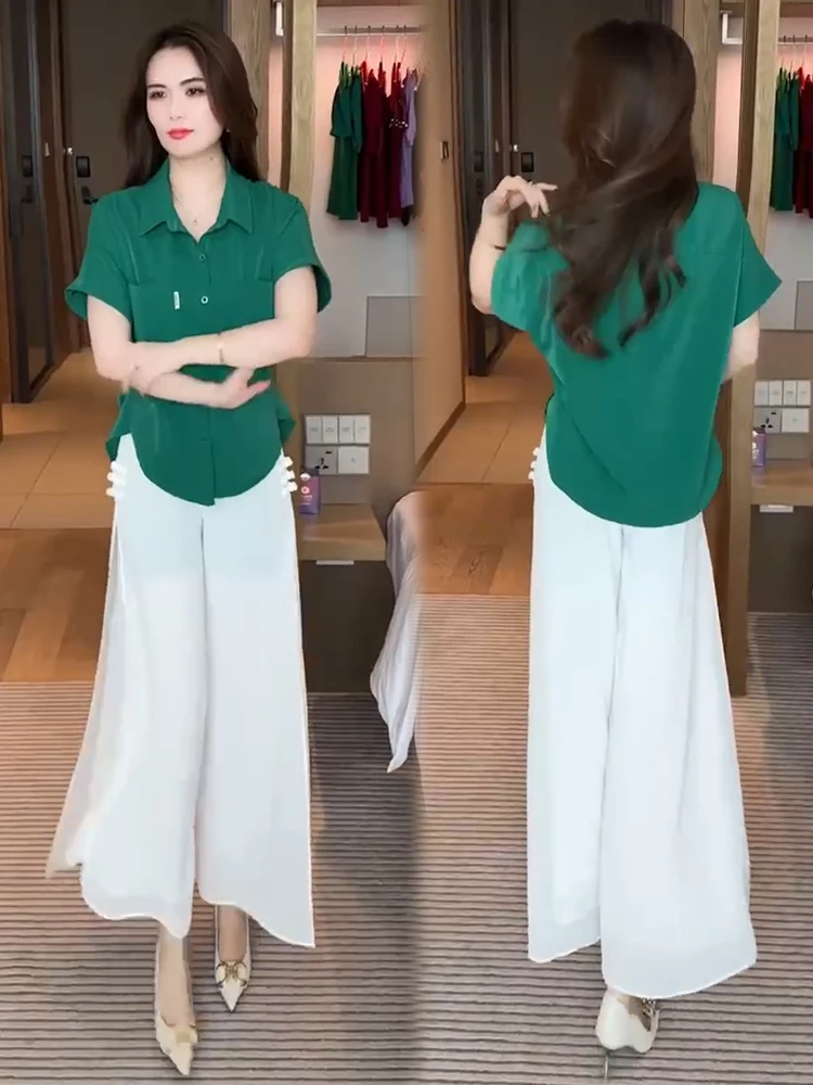 Модный женский комплект 2024 летняя новая свободная универсальная рубашка в стиле