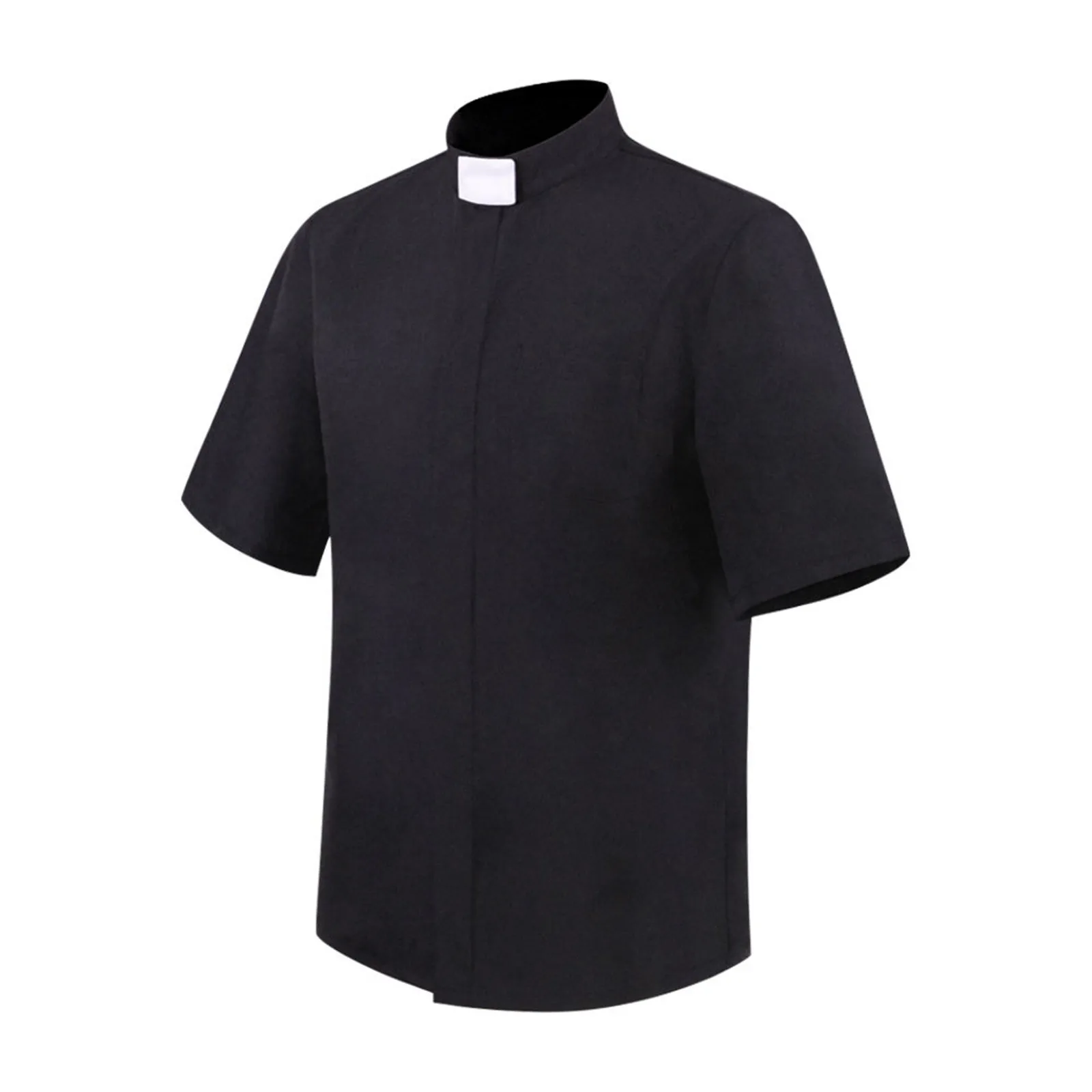 

Halloween Missionary Cosplay Priest Black Shirts Vintage Comfortable Breathable Short Sleeved Blouse Christmas Celebrity Party