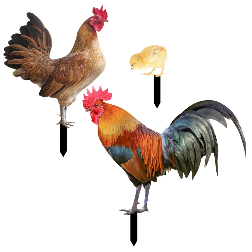 

1 Set of Garden Lifelike Hen Stake Rooster Stake Signs Yard Scene Layout Chick Stakes