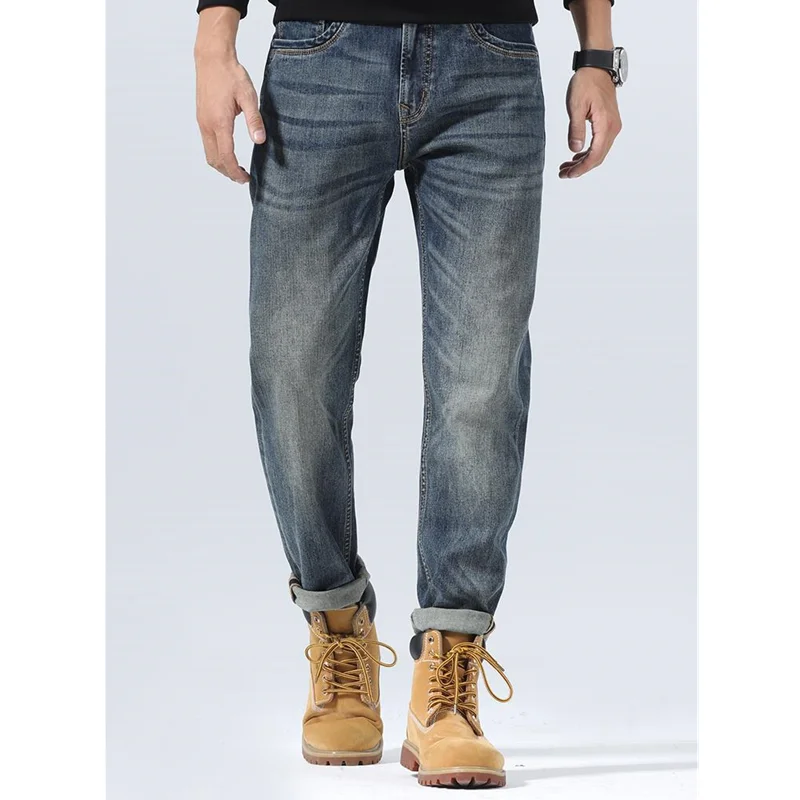 Streetwear Men 2022 Autumn New Style Vintage Pattern Self-cultivation Elastic Force Blue Pencil Pants Recreational Jeans Female