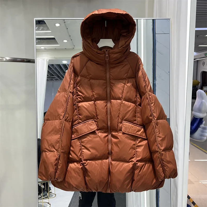 Новая зимняя женская куртка на белом утином пуху с капюшоном теплая