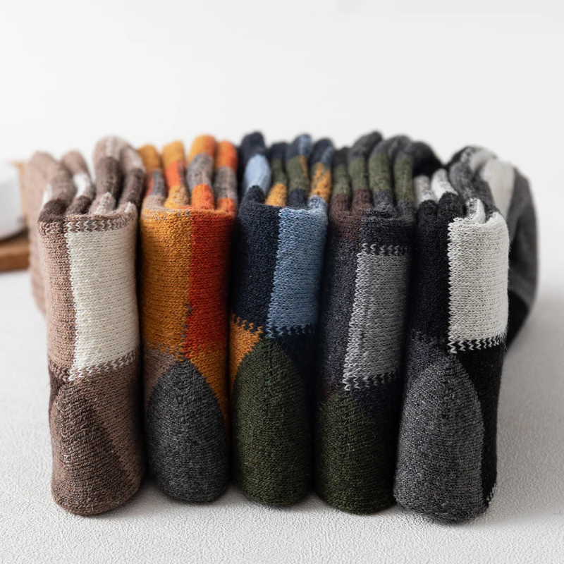 5Pairs/Lot Winter Thicken Wool Socks Men's High Quality Towel Keep Warm Sock Cotton Christmas Gift Socks For Male Thermal 38-45