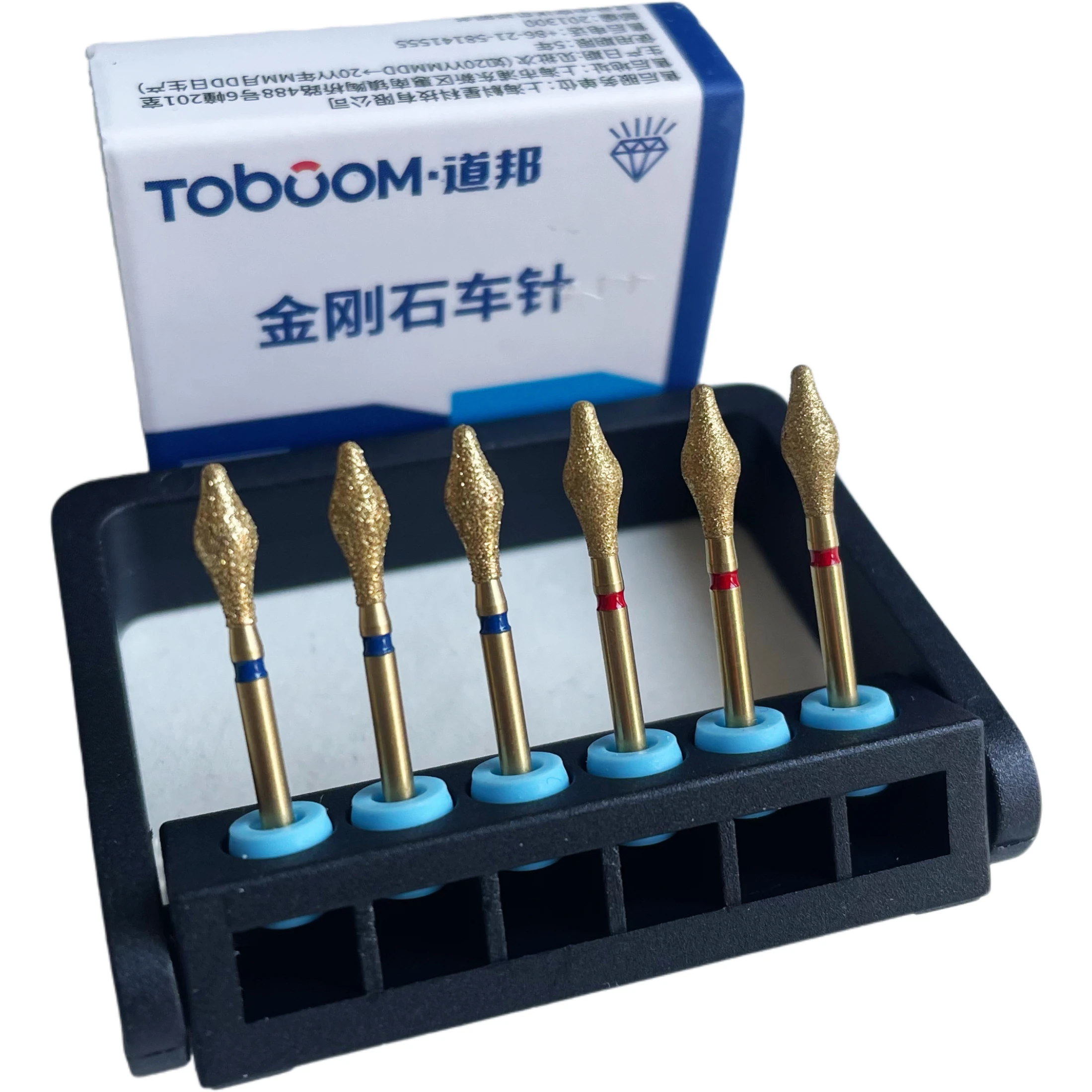Фото Набор из 10 зуботехнических боров Toboom для препарирования и вставки вкладок и накладок из фарфора и сплавов, EX-08/08F, стоматологический материал №1