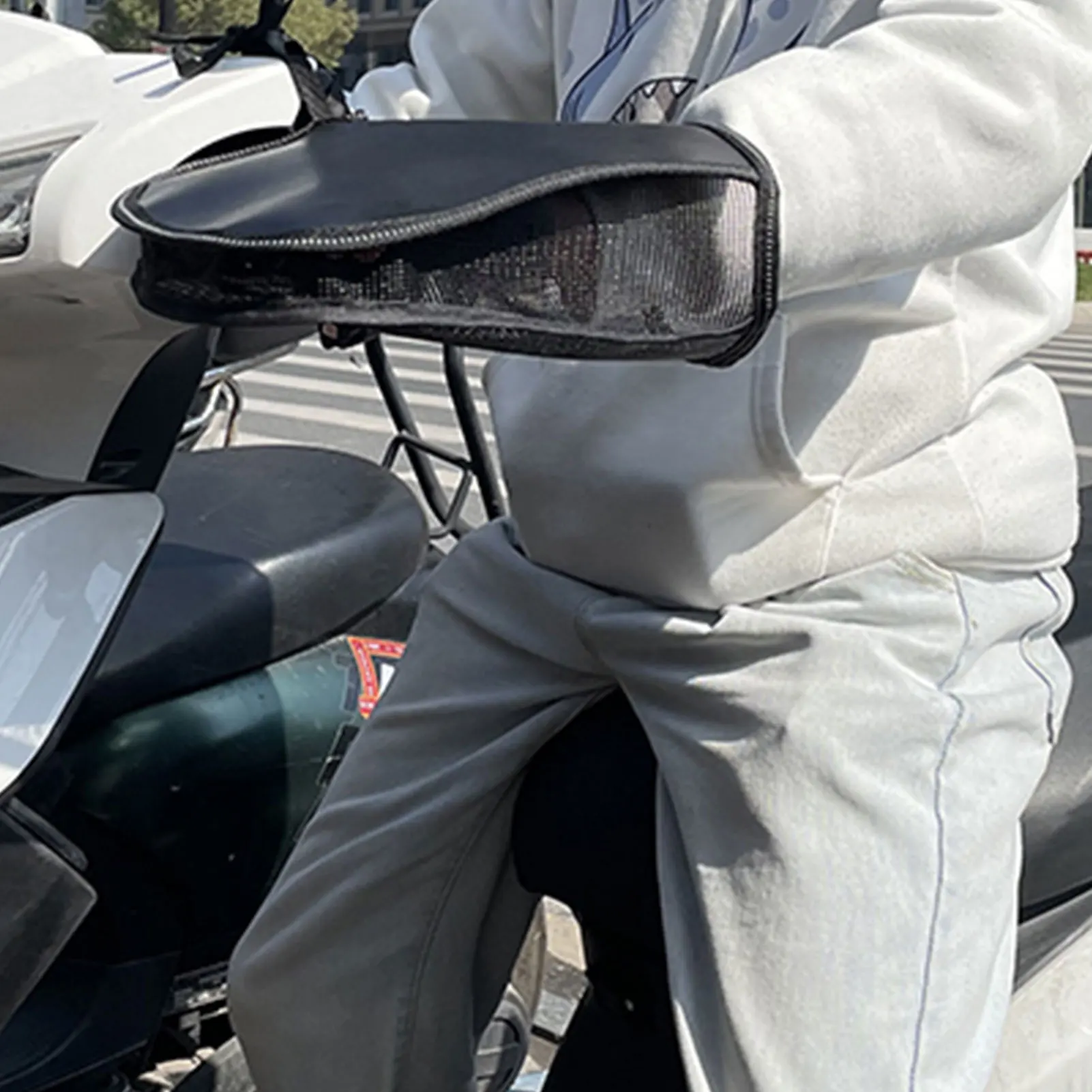 

Motorcycle Handlebar Muffs Oxford Waterproof Sun Protection Gloves Airy Breathable Mesh Mitts With Rope & Safe Reflective Strip