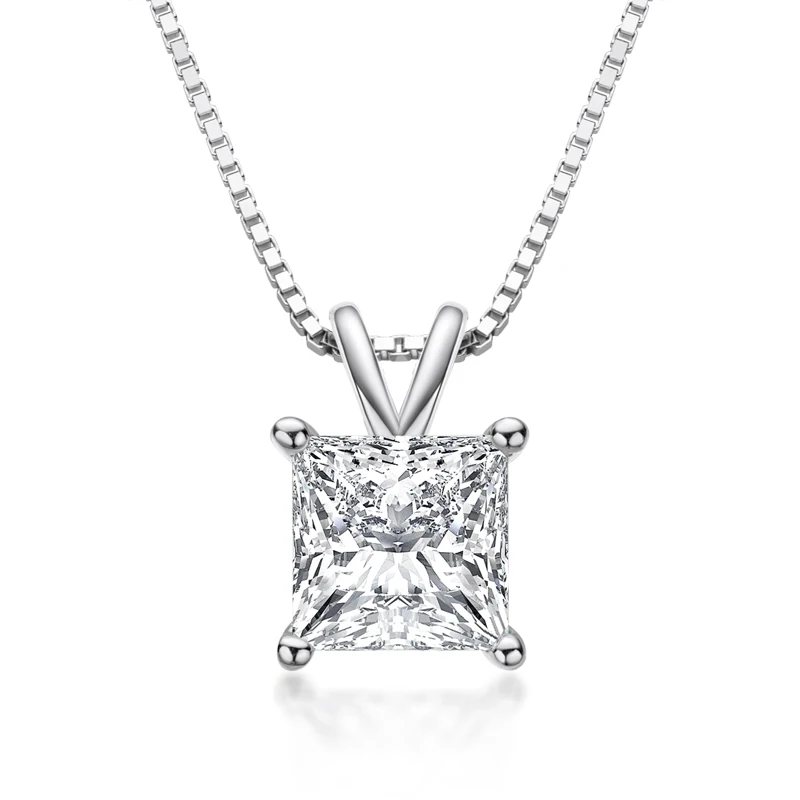 

Anziw Square Moissanite Pendant Necklace 7*7mm 2.0ct Princess Cut D Color Moissanite Silver 925 Sterling for Women Gifts Jewelry