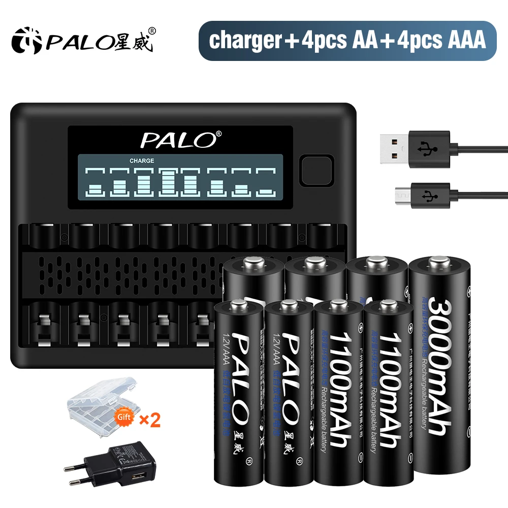 

PALO 3000mAh 1,2 V AA перезаряжаемые батареи + 1100mAh 1,2 V AAA батареи Ni-MH AA AAA перезаряжаемые батареи для камеры игрушечного автомобиля