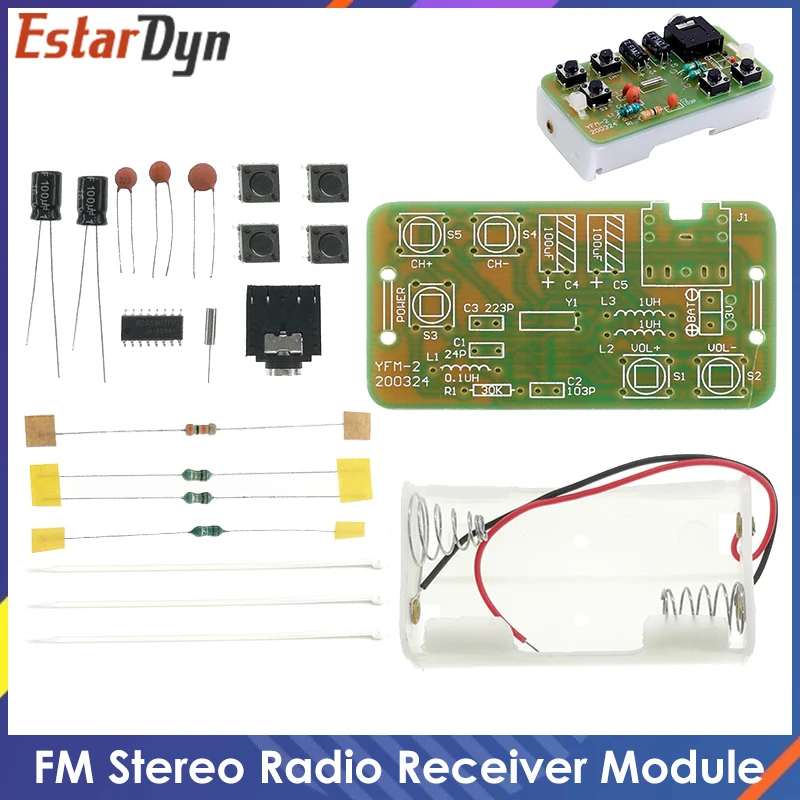 

76-108MHz FM Stereo Radio DIY Kit Wireless FM Receiver Module Frequency Modulation Electronics Soldering Practice Project