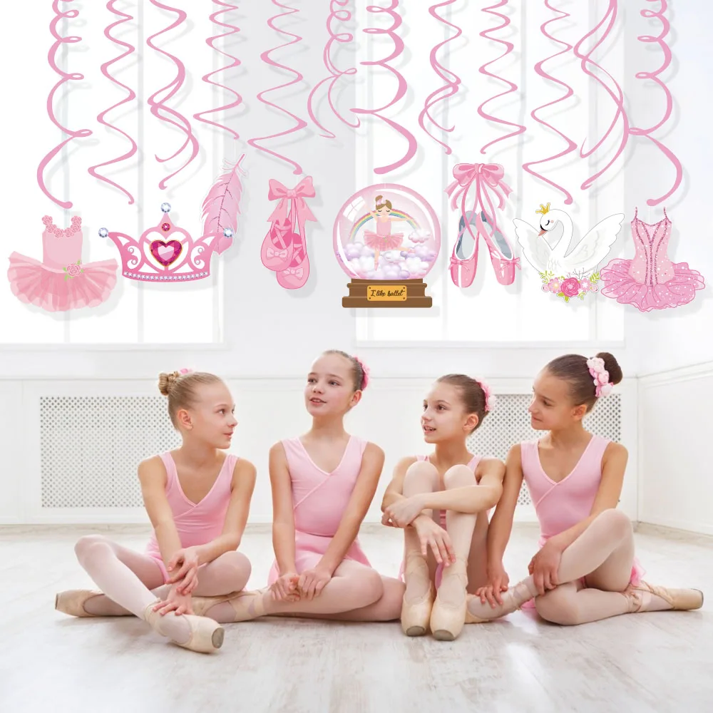 

30pcs Kids Sweet Ballet Dancing Girl Crown Swan Theme BIRTHDAY Party Ceiling Hanging Spirals Baby Shower Party Backdrops Swirls