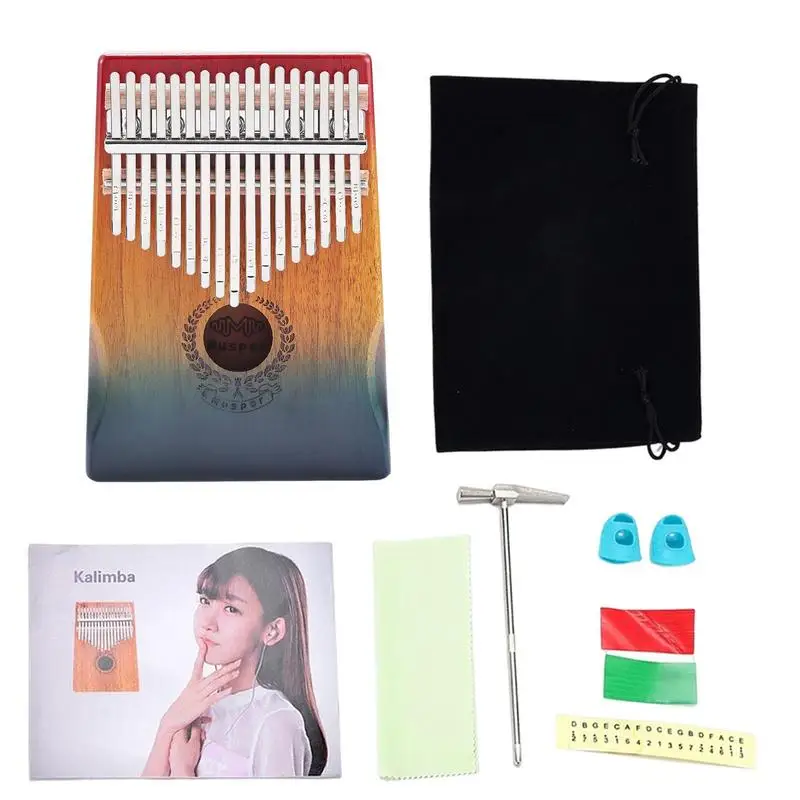 

Пианино для большого пальца для взрослых, инструмент для большого пальца, цветное градиентное красное дерево, пианино для большого пальца на 17 клавиш, портативное пианино для пальцев Mbira, подарки для детей