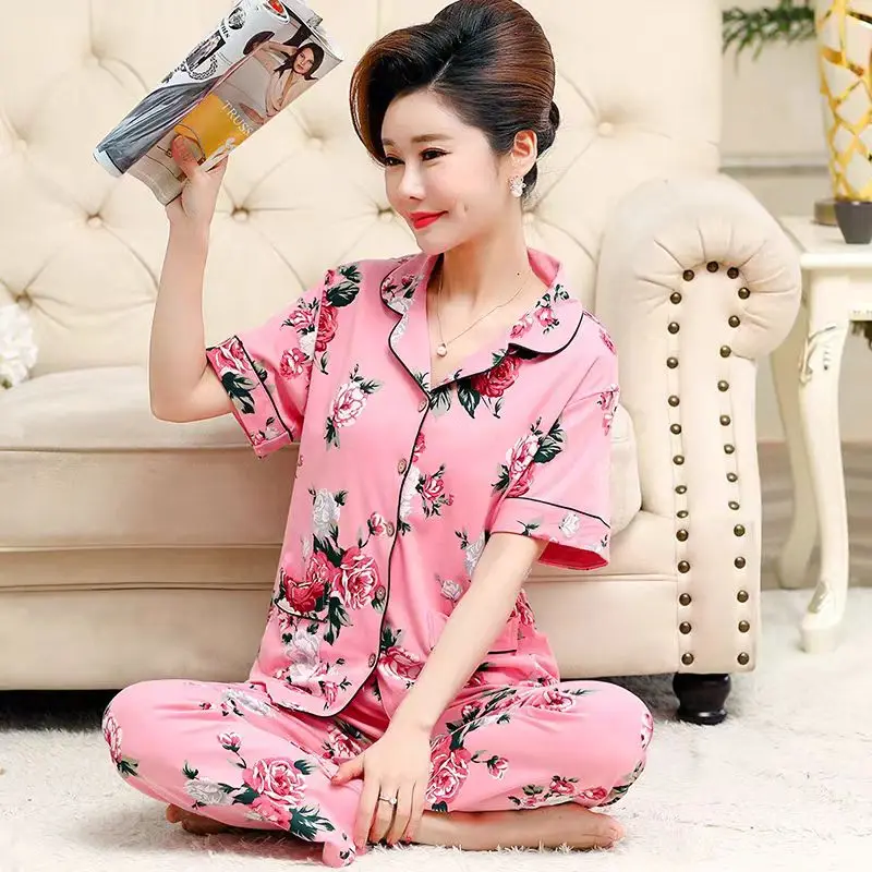 Женская пижама на пуговицах кардиган с принтом и брюки для женщин среднего