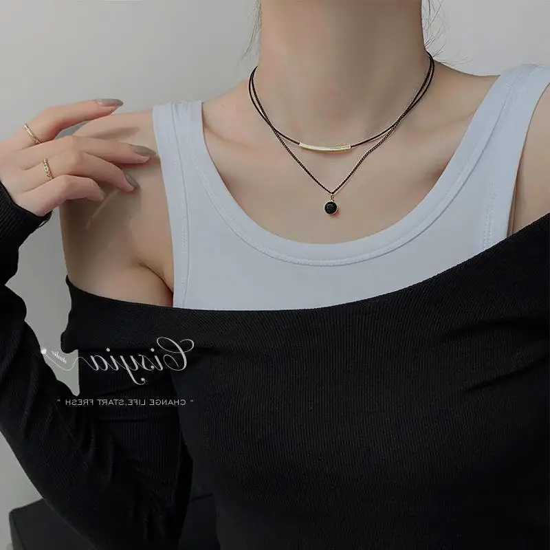 

Black Dark Stainless Steel Necklace For Women Double Layer Necklace 2021 New Clavicle Chain Female Fashion Trend Jewelry