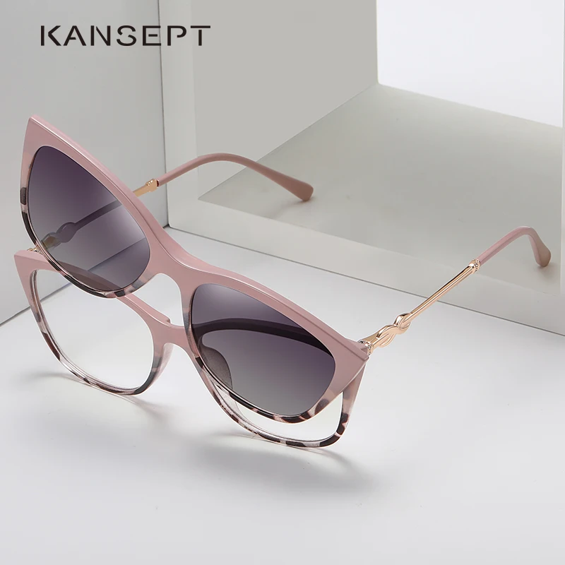 Солнцезащитные очки kanseven 2 в 1 с клипсой для женщин 2022 UV400 поляризованные оптические очки для близорукости с магнитной оправой с защитой от синего света в стиле ретро кошачий глаз