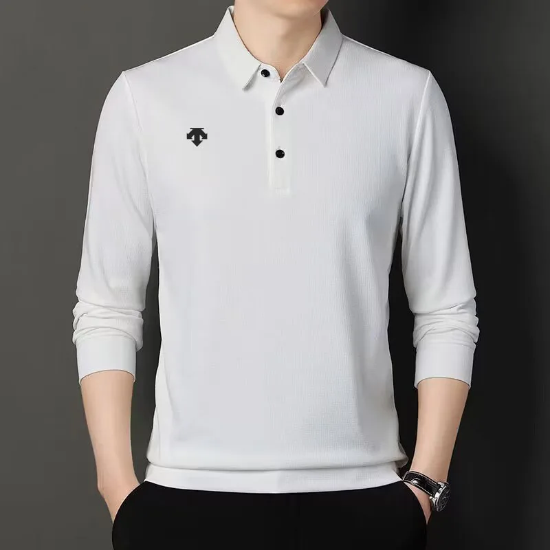 Spring and Autumn Men's Golf Shirt Men's Long Sleeve T-shirt Business Casual Solid Polo Shirt High Quality Business Style