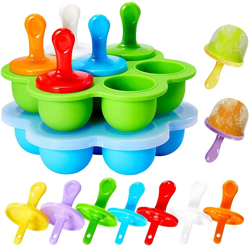 7 Holes DIY Ice Cream Pops Silicone Mold Ice Cream Ball Maker Popsicles Molds Baby Fruit Shake Home Kitchen Accessories Tools