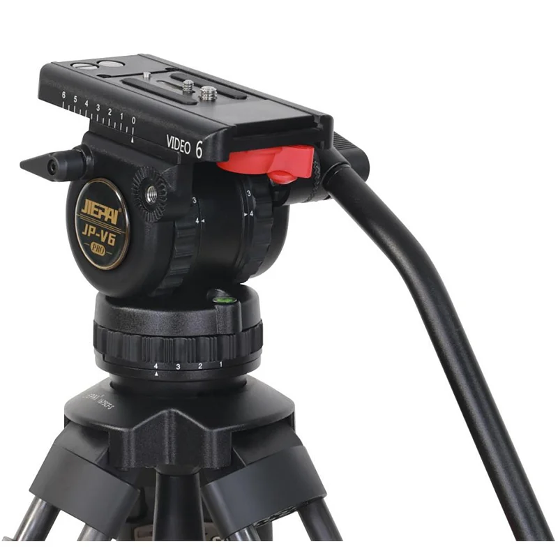 Фото Новейший профессиональный штатив Jiepai V6 CF-S для видеокамер и DSLR-камер, сверхпрочный, с фиксацией в один клик, из углеродного волокна, с флюидной головкой №3