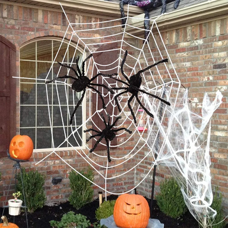 

Giant Spider Web rustic Farmhouse happy Halloween eve party Outdoor front Yard Lawn porch window door Haunted House decoration