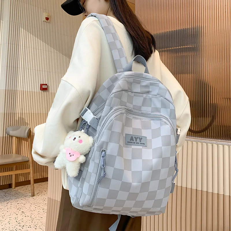 

Модный трендовый женский рюкзак 2022, корейский милый школьный портфель контрастных цветов с брелком для женщин, студентов, дорожный рюкзак