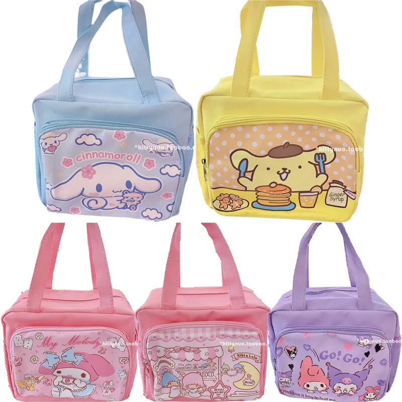 

Kawaii 10inch Sanriod My Melody Kuromi Pu Waterproof Lunch Box Bag with Rice Bag Portable Multi Pocket Zipper Mommy Bag