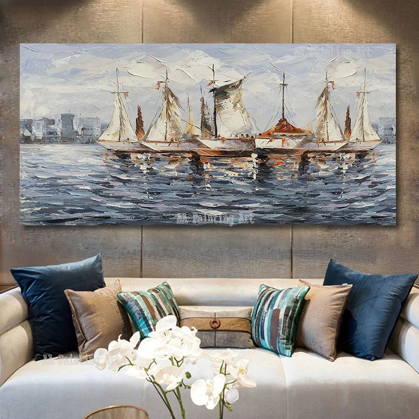 Декоративная Палитра для гостиной нож парусная лодка картина маслом без рамы