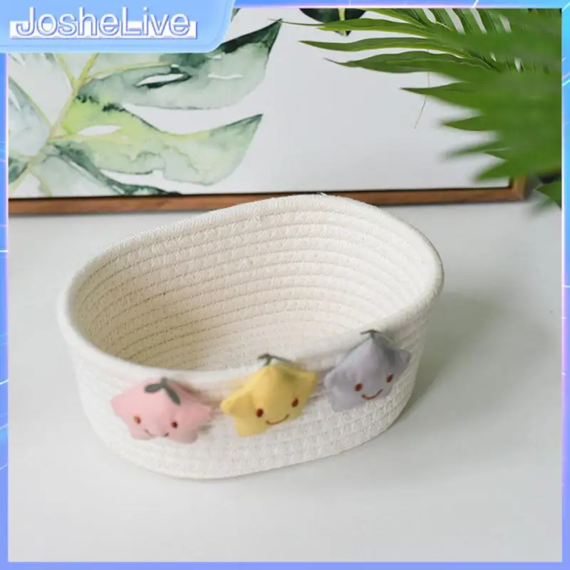 

Desktop Small Basket Multifunctional Gray White Storage Basket Bathroom Clothes Small Basket Cotton Woven Basket Home Storage