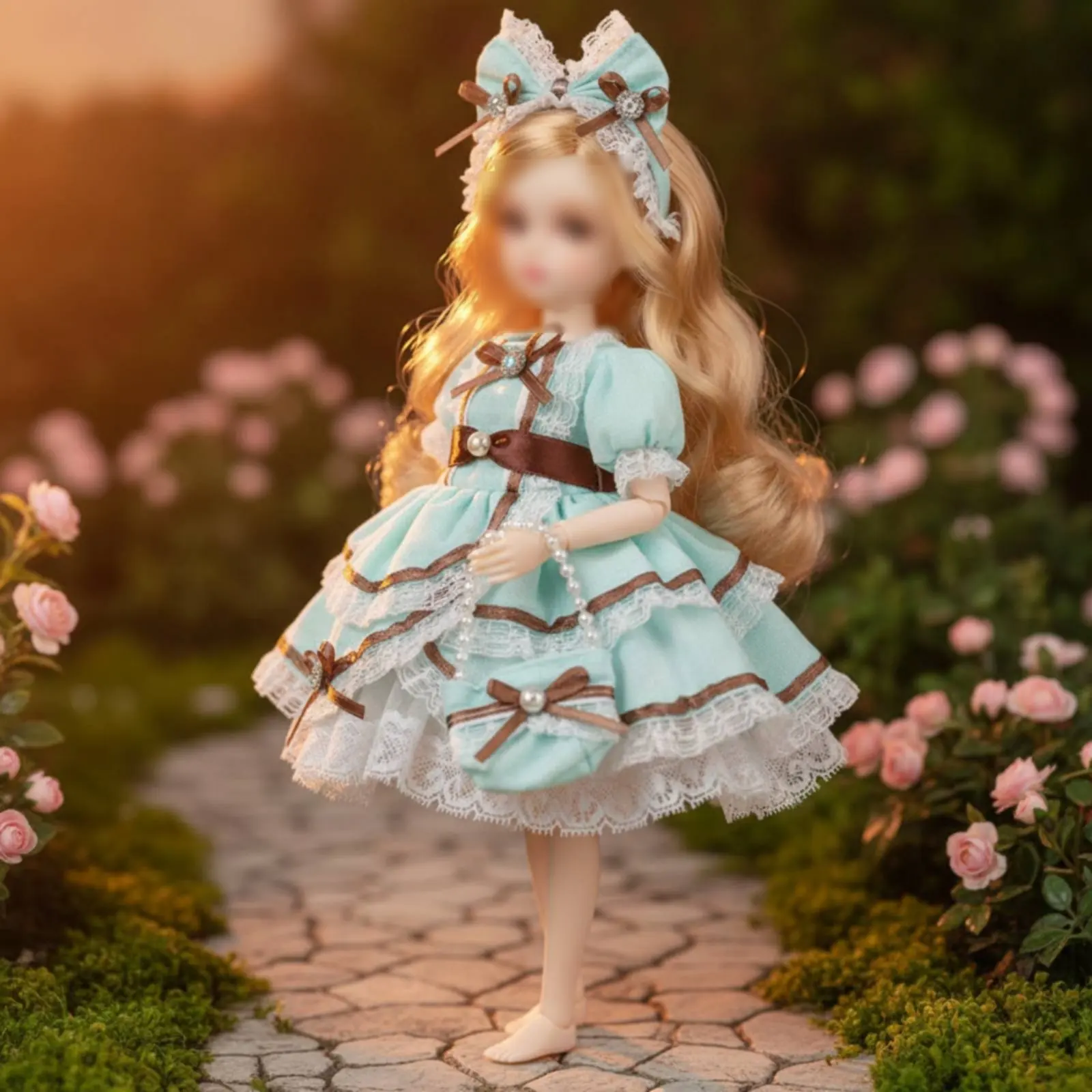 Фото Комплект одежды для кукол BJD: платье в стиле Лолита с бантом и винтажными аксессуарами №1