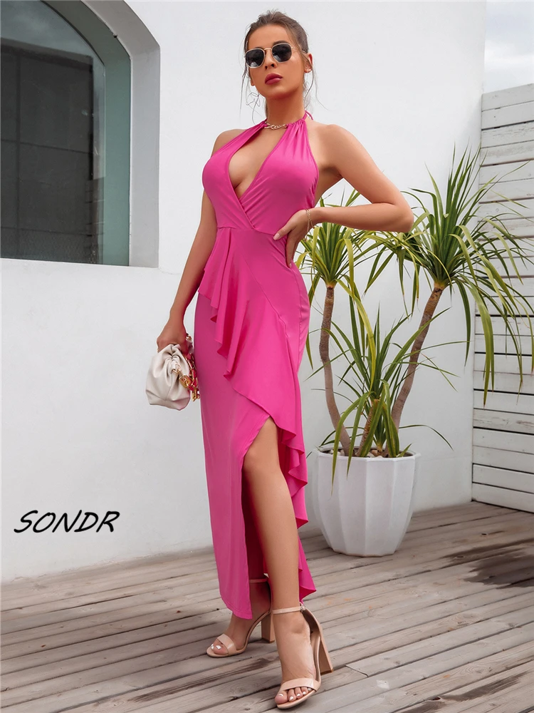

Bohemian Halter Backless Maxi Dress for Women Summer Fashion Party Sexy Dress Plus Size