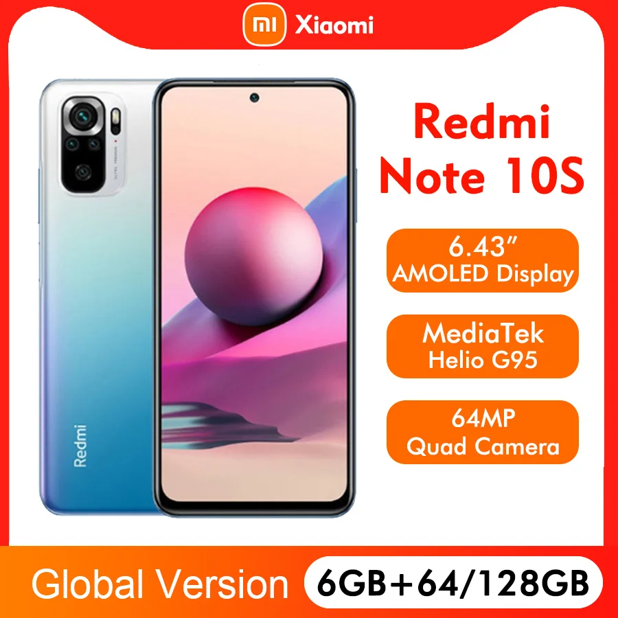 Смартфон Xiaomi Redmi Note 10 S 64 + 128 ГБ AMOLED дисплей 6 43 дюйма 33 Вт | Мобильные телефоны и