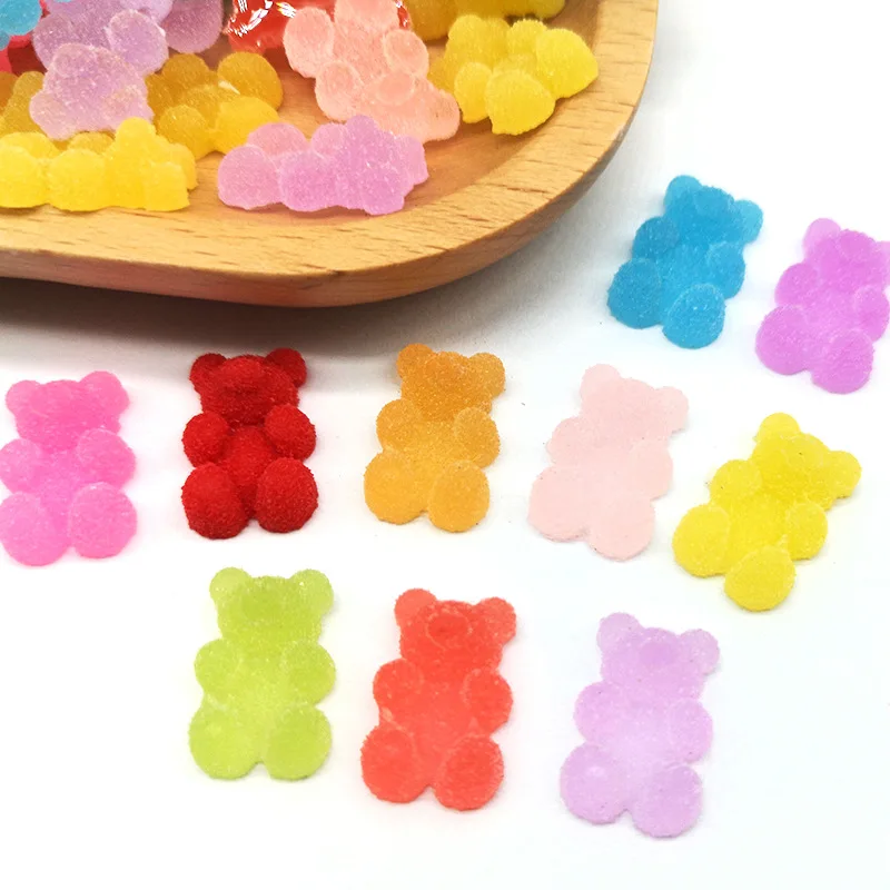 

200pcs Frosted Gummy Bear Flat Back Cabochon 17*11MM Multicolor Candy Resin Bear Charm DIY Nail Art Decoration Phone Beauty