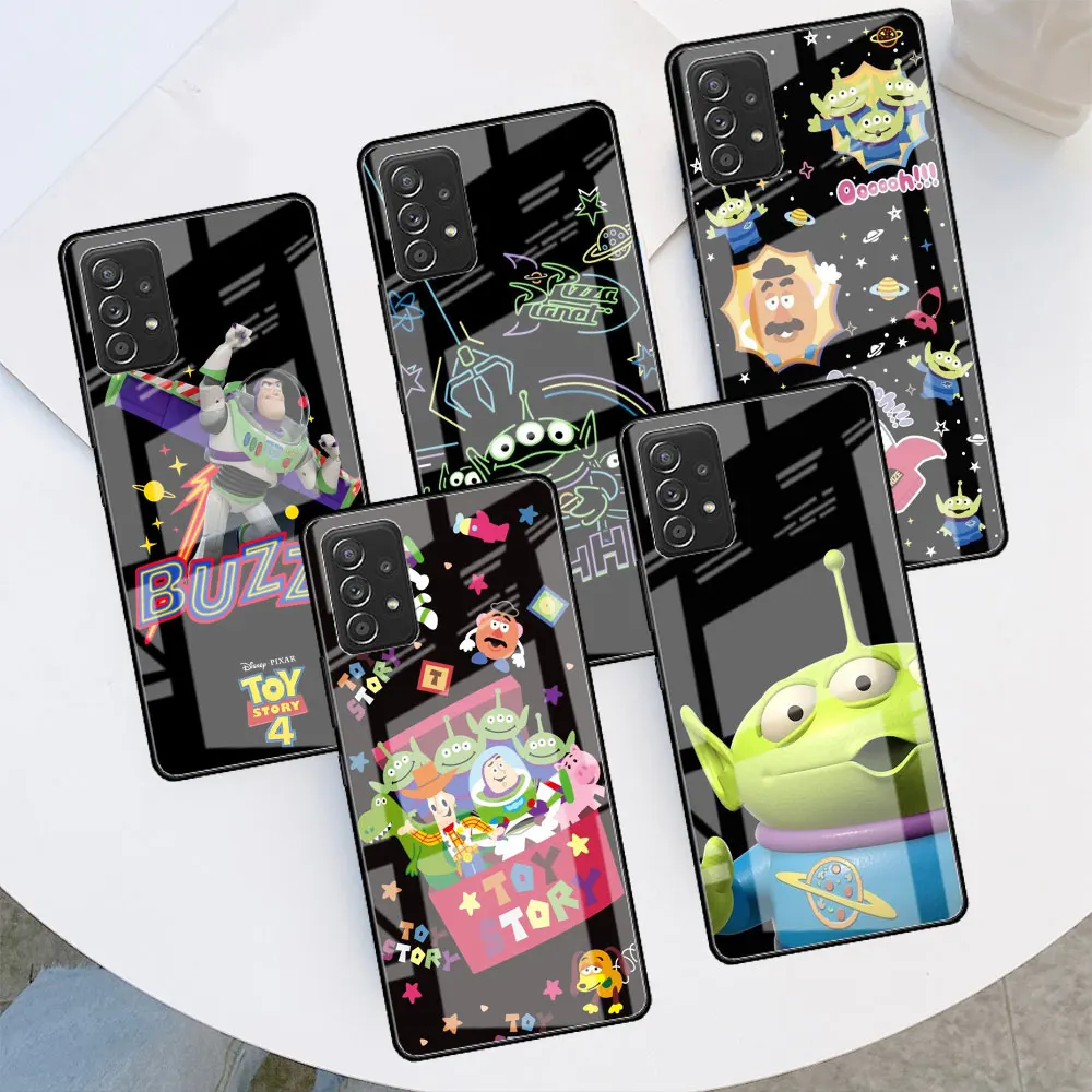 

Glass Case For Samsung Galaxy A52 A71 A50 A51 A70 A21s A31 A72 A10 A12 A30 A22 5G Phone Cover Toy Story Buzz Lightyear Cute