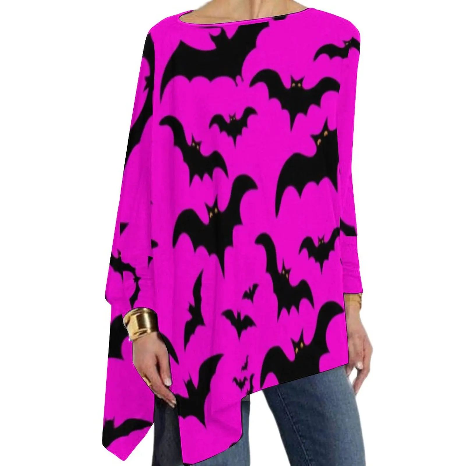 

Футболка черная с летучими мышами и длинным рукавом, Y2K