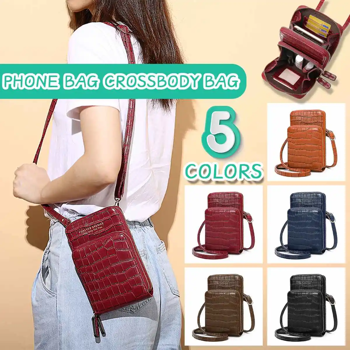 

Women Crocodile Pattern Card Bag Phone Bag Crossbody Bag Leather Shoulder Bags Zipper Wallet Purse Coin Bag Bank Card Holder