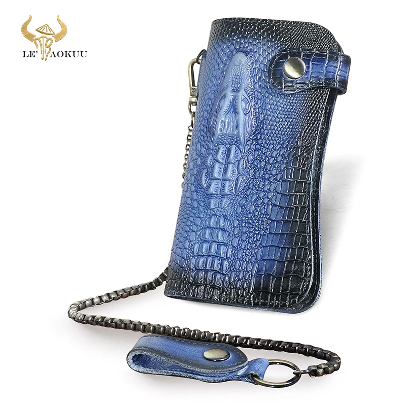 

New Luxury Original Leather Design Crocodile Emboss Travel Iron Chain Gift Organizer Long Wallet Purse Clutch For Men Male 1088