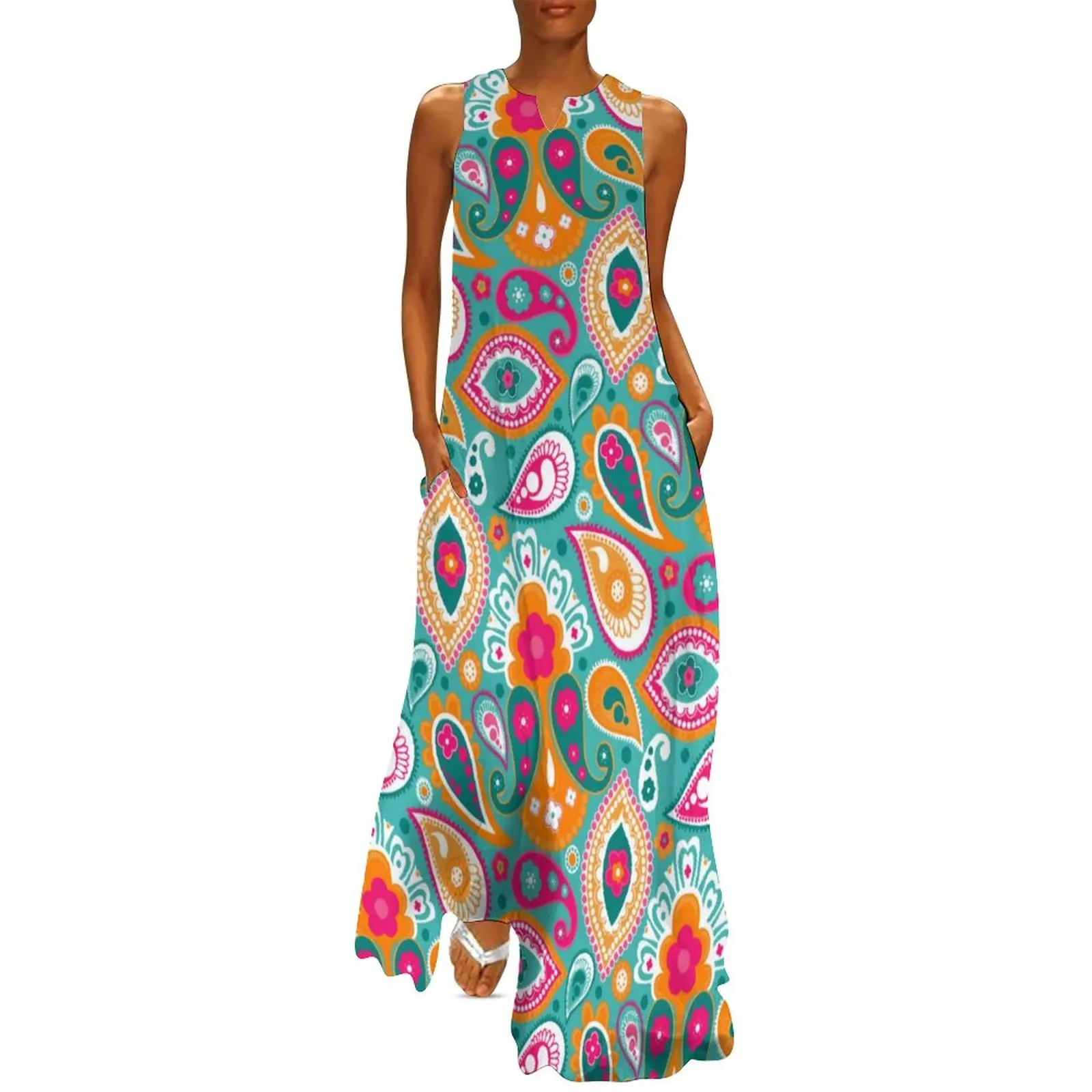 

70s 60s Boho Retro Dress Hippy Chic Print Vintage Maxi Dress Sleeveless Print Casual Long Dresses Street Wear Big Size Vestido