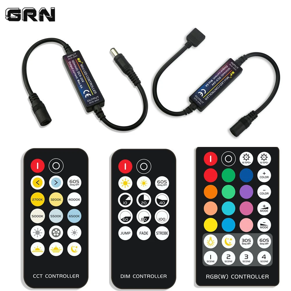 

RF Wireless LED Strips Controller 144W DC5-24V Constant Voltage Dimmer for 5050 2835 DIM CCT RGB RGBW RGBW+CCT LED Tape Control
