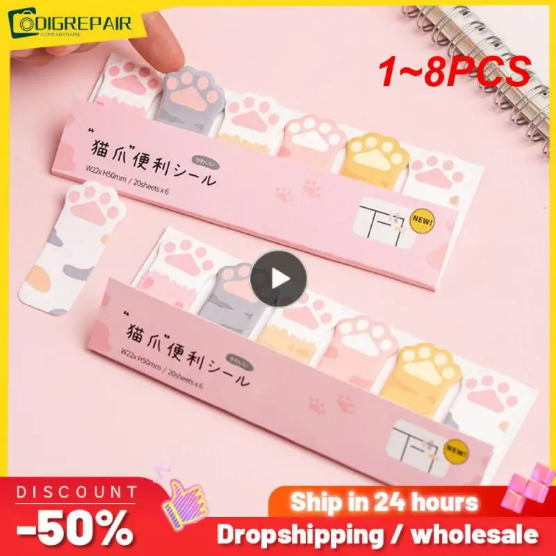 

1~8PCS Kawaii Stationery Cartoon Cat Paw Memo Pad Bookmark Flags Index Tab Sticky Notes Label Paper Stickers