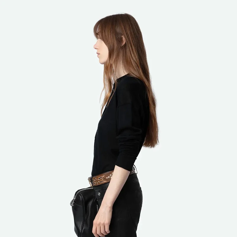 Zadig кашемировый свитер женский свободный черный трикотажный шикарный поло с