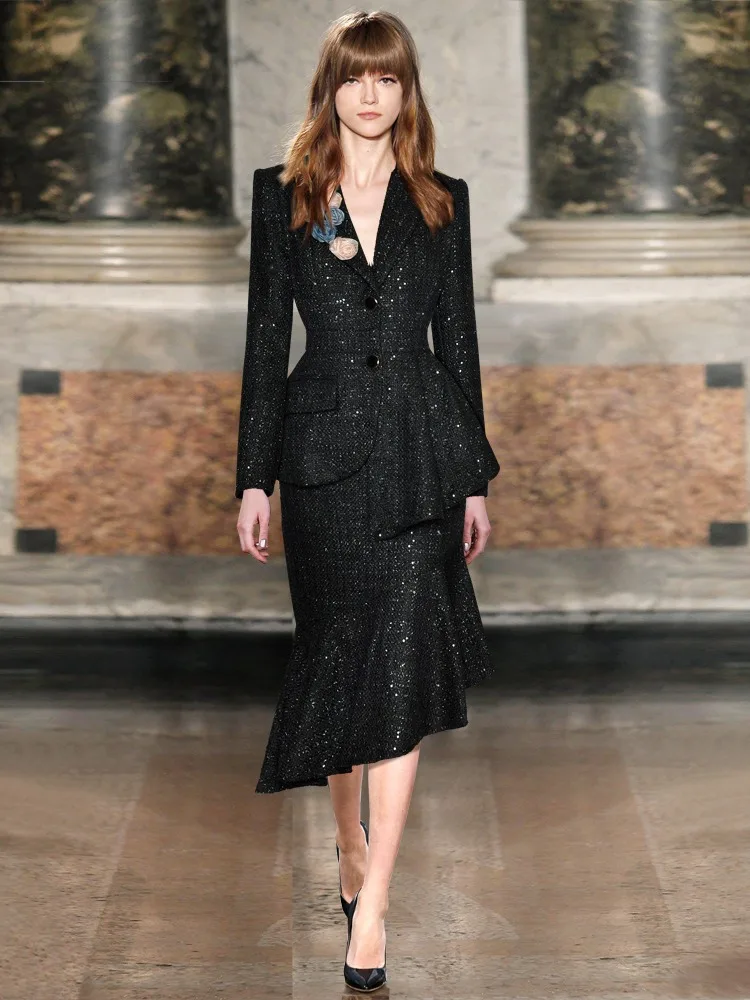 Комплект из двух предметов весна-осень высокое качество вечерние модные черные