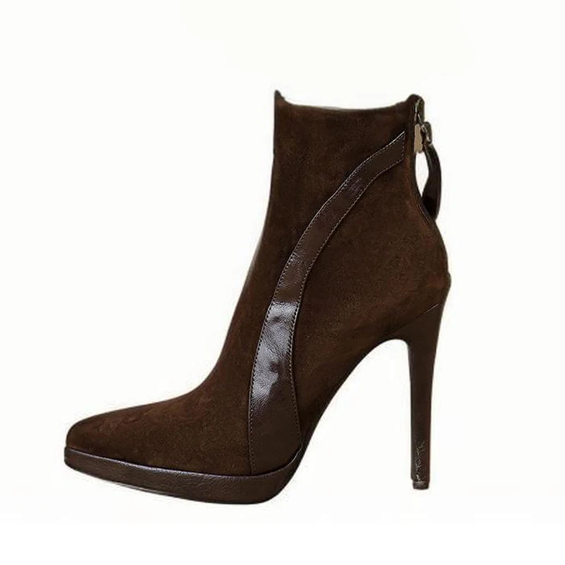 Ботильоны на высоком каблуке с острым носком женские замшевые туфли шпильке