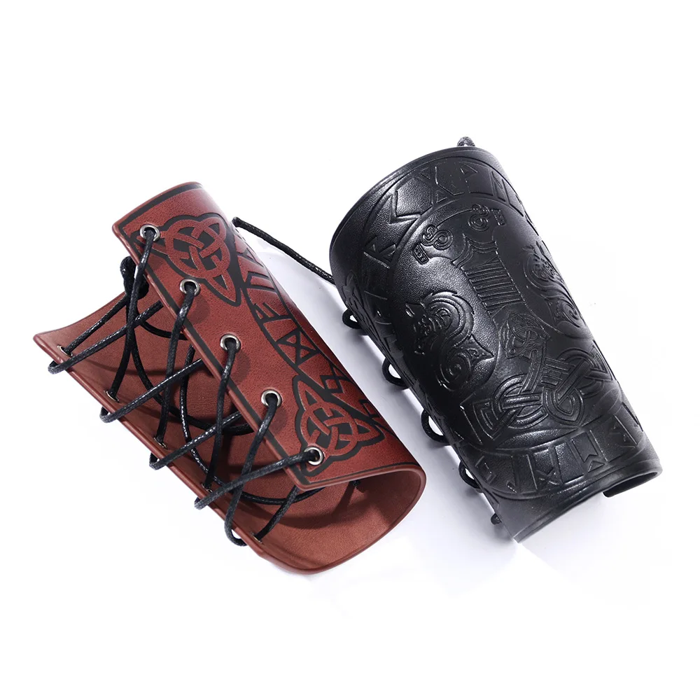 

1 Pack Cosplay Props Faux Leather Thor Wide Bracers Tie Arm Armor Cuff Wholesale Steampunk Medieval Gloves Wristband Black