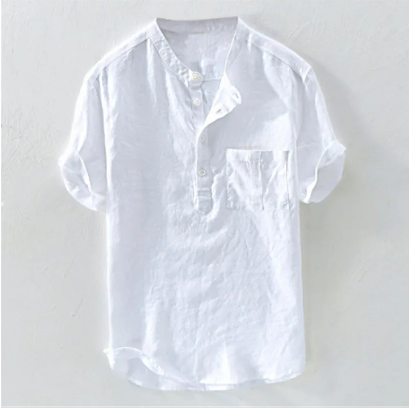 Men Slim Fit T Shirt Cotton Tee Casual Shirts Short Sleeve Tops Hawaii Holiday Beach Shirt Tops Buttons Blouse