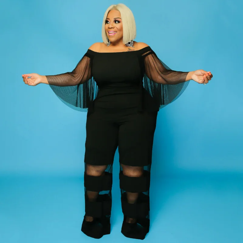 

Сексуальный сетчатый комбинезон WUHE в стиле пэчворк без бретелек с длинным рукавом и высокой талией, женский модный комбинезон в стиле ретро