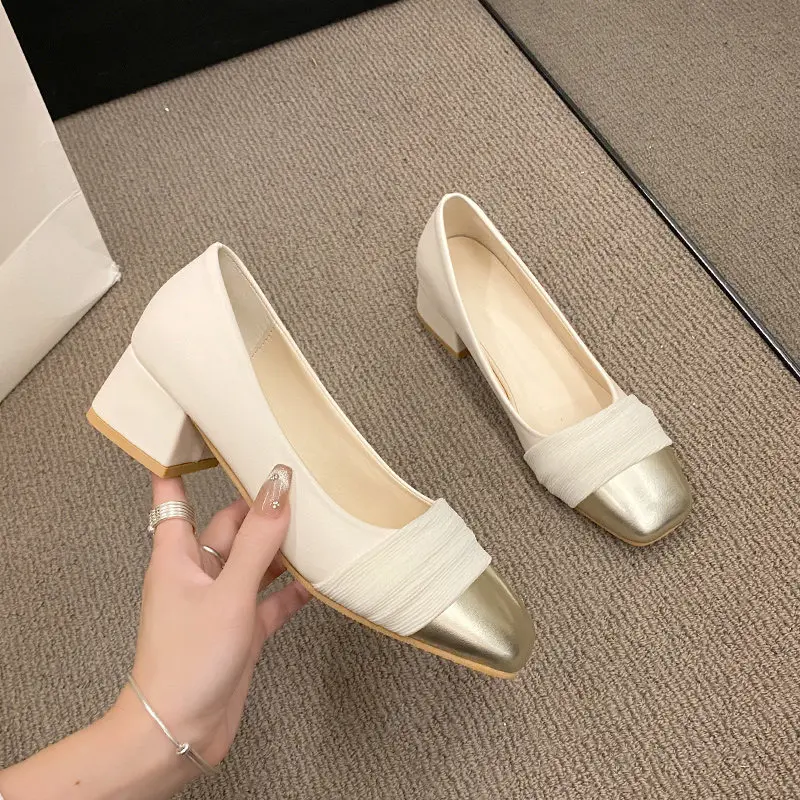 African Woman Shoe Slip On Gold  Heels Square Toe Sexy Pump Chunky Sandals Basketball Platform Shallow Mouth 2023 Sweet Burgundy